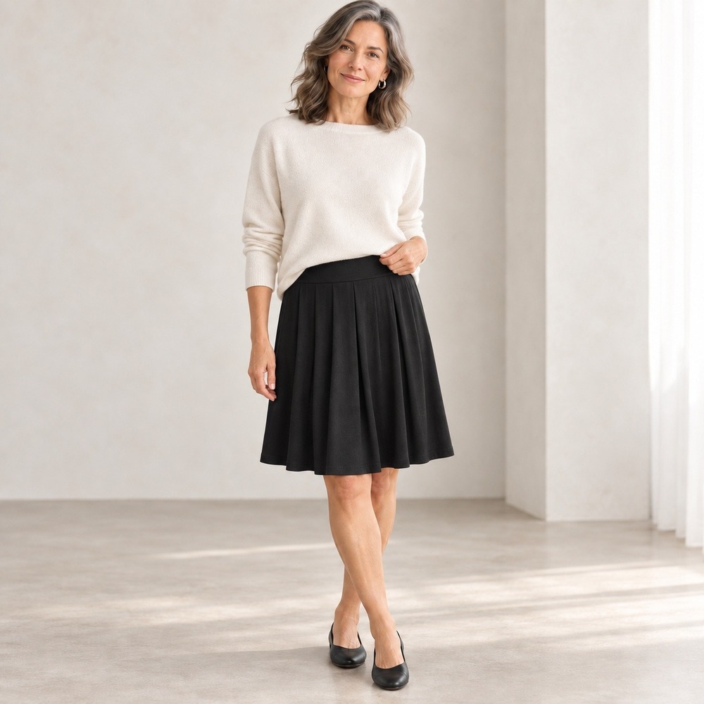 Eileen Fisher Pleated Skirt Black Jersey Knit Minimalist Quiet Luxury Size M